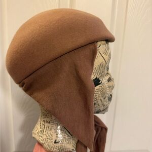 Vintage Lancaster Tan Wool Fascinator Hat with Scarf Tie